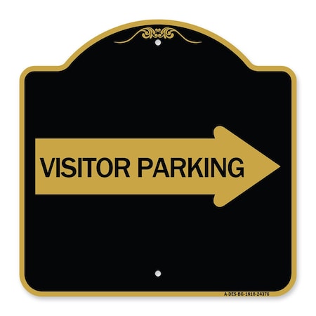 Signmission Visitor Parking With Right Arrow, Black & Gold Aluminum Architectural Sign, 18" x 18", BG-1818-24376 A-DES-BG-1818-24376